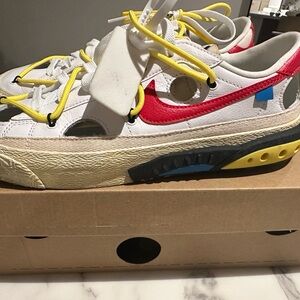 Nike / off White Sneakers with Red, Yellow, and Blue Accents